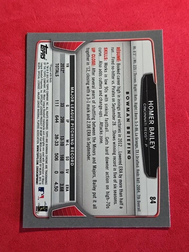 2013 Homer Bailey Bowman Chrome #84 - Image 2 of 2