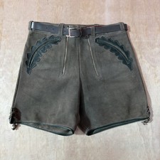Vintage German Lederhosen Grey Green Suede Shorts Oktoberfest Men s 29in Waist