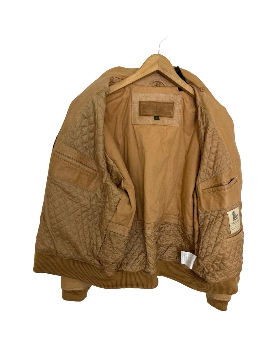Vintage Timberland Men's Tan Cowhide Leather Bomber Jacket