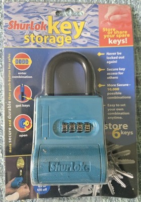 ShurLok SL-100W 4-Dial Numbered Key Storage Combination Lock Box Blue
