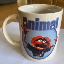 Disney The Muppets Animal Vintage Mug Cup Off-White Cream Blue Red Retro