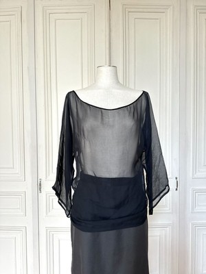 Thierry Mugler Vintage Black Sheer Silk Top Size M
