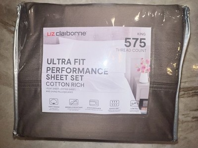 Liz Claiborne Ultra Fit Performance 4pc  Sheet Set King Size 575 Ct. Taupe $135