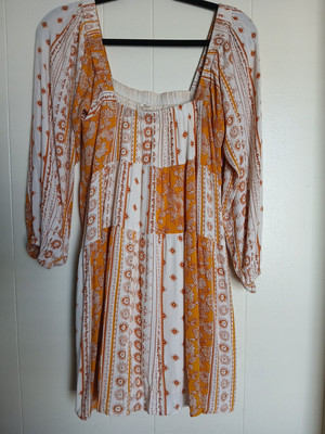 En Creme Babydoll Patchwork Long Sleeve Dress Size Medium Lined NICE