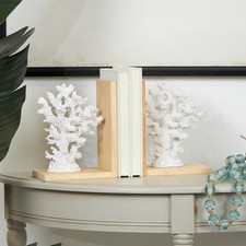 White Resin Textured Coral Decorative Bookends with Brown