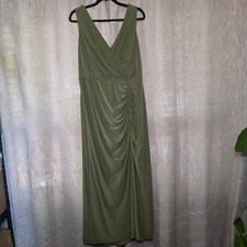 Celebrate DB Studio Davids Bridal Olive Green Ruched V-Neck Maxi Dress 20 Plus