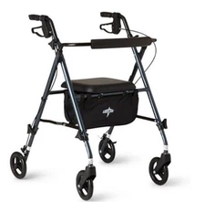 Medline Superlight Folding Rollator Walker, Smoky Blue, 250 lb Limit, 6” Wheels