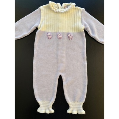 Up Scale Baby Chick Romper Size 0-6 Months Lilac/Cream Knit Long Sleeve