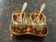 Limoges France Salziere Spice Bowl Porcelain Gold Spoon Menage Vintage