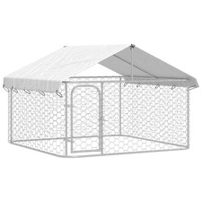 Outdoor Dog Kennel with Roof, Silver, Multi-Purpose, Spacious Exercise Area