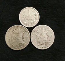 Lot 3 Pièces Argent 1 Francs 1904 Et 2 Pièces 2 Francs 1867 Belges