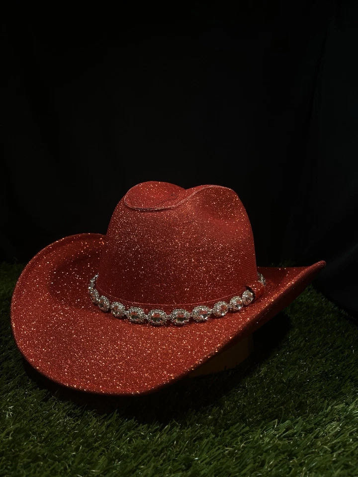Sombrero Western The Blood Diamond - Acentos Carmesí Profundo con Cristal de Lujo Brillo Rojo Foto 3 de 4