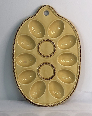 Viking Japan Ceramic Egg Plate Tray MCM Harvest Gold Rope Trim Vintage 1970s