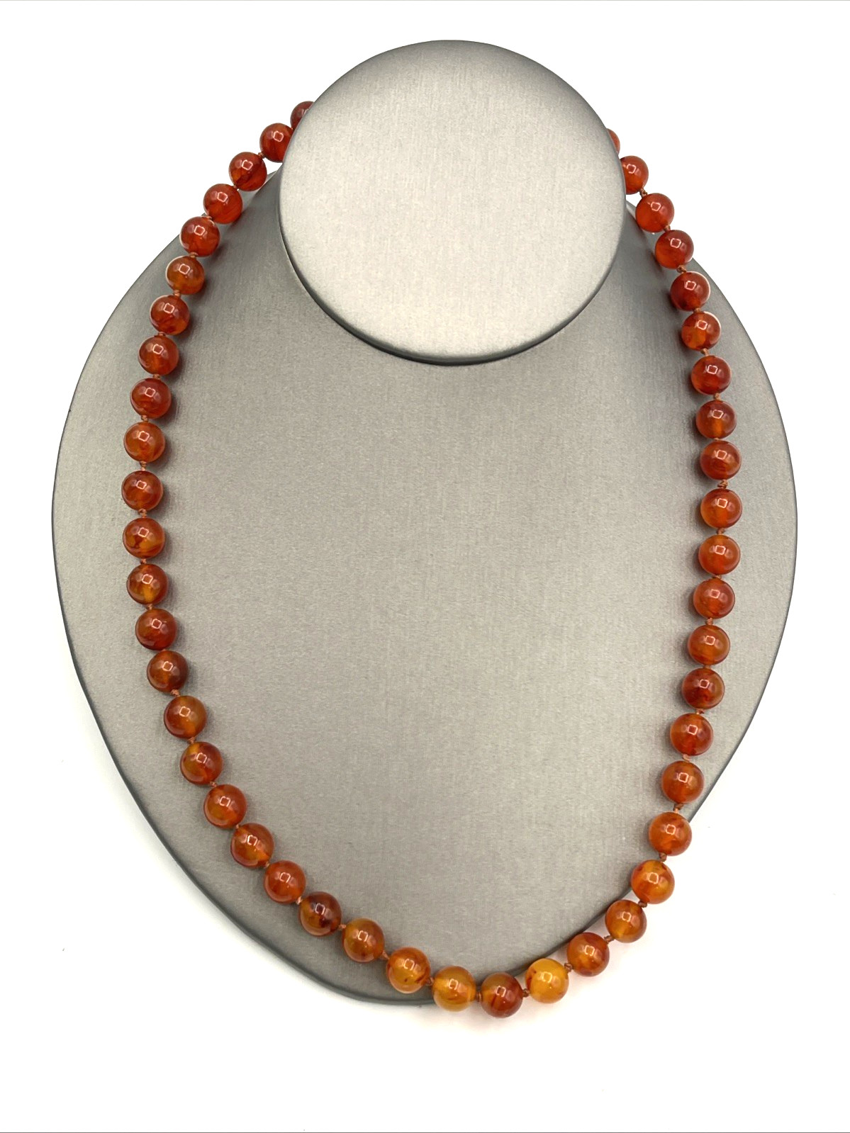 Cherry Amber Marbled Bakelite Beaded Necklace 21"… - image 1