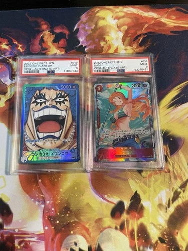 One Piece PSA 9 Japanese Alt Art Nami OP01-016 + Emporio Ivankov OP02-049
