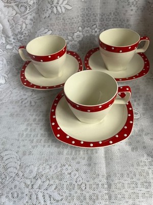 MIDWINTER STYLECRAFT ROT DOMINO JESSIE TAIT SET 3 TASSEN & UNTERTASSEN ENGLAND
