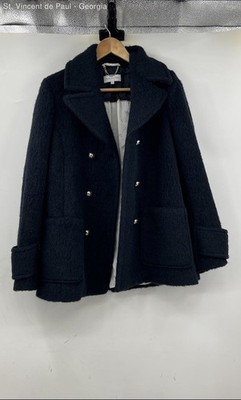 Patrizia Pepe Navy Double Breasted Fleece Collared Overcoat Women 42 Gold Button