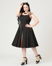 UNIQUE VINTAGE BLACK HALLOWEEN STRIPE SWING DRESS – NEW – Sz Medium