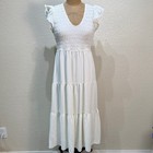 Blue Pepper Women Medium Smocked V-Neck White Tiered Ruffle Lined Dress NWT