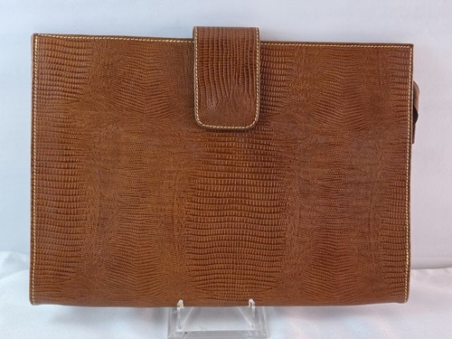 Victor Masini Leather Clutch With Textured, Reptile-like Pattern Brown - Picture 1 of 16
