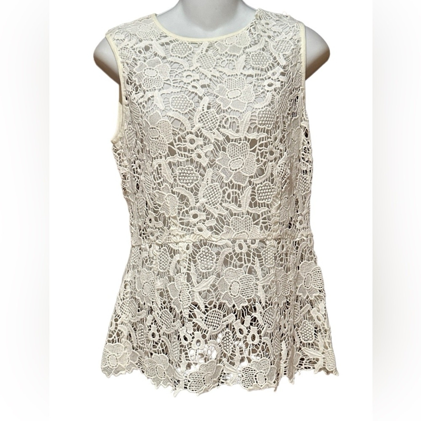 CAbi Women’s Size Small Cotton Lace Sleeveless Unlined Top with Zip Back