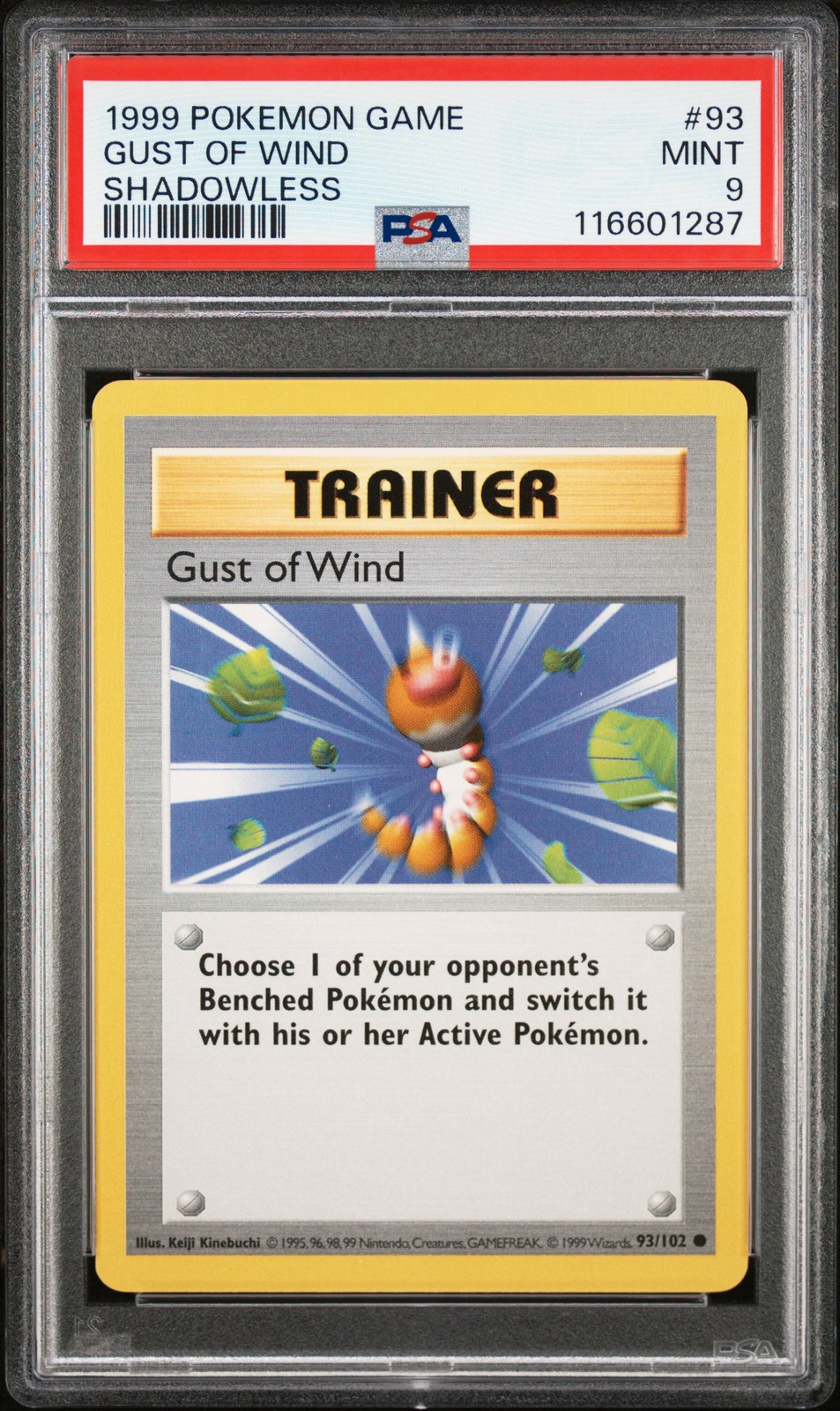 1999 POKEMON BASE SET SHADOWLESS #93 GUST OF WIND PSA 9
