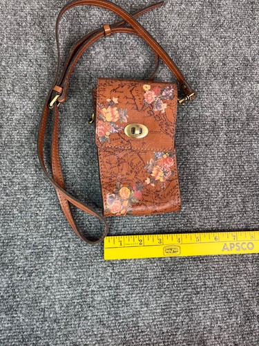 Patricia Nash RIVELLA Cuero Bandolera Bolso Teléfono Estuche Marrón Mapa Floral - Imagen 4 de 6