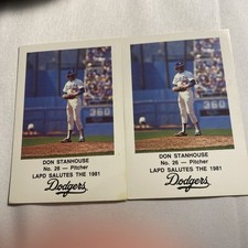 MLB 1981 Police Baseball Card-Los Angeles Dodgers #26-Don Stanhouse - 2 Card Lot