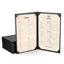 10 Pack 2 View Menu Covers Menu Holder PU Leather Hard Black 9 x 14.5