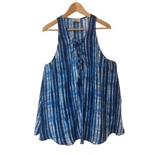 Show Me Your Mumu Rancho Mirage Lace Up Tassels Blue Indigo Rain Tie Dye Dress