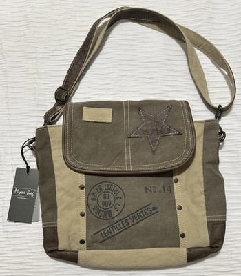 Myra Bag Women's Leather Star Shoulder Bag Pockets Adjustable Brown Postal Bag