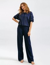 Completo Blu Marino 2 Pezzi Estivo Con Maglia A Righe E Pantaloni Larghi CF48196