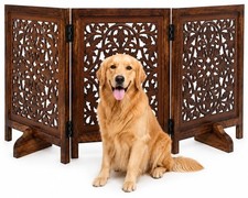 3 Panel Foldable Pet gate, Wooden Dog gate 60x24, Burnt Daisy