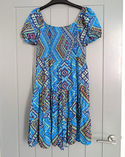 Mitzy Women’s Size 10 Turquoise Aztec Geometric Fit & Flare Viscose Dress