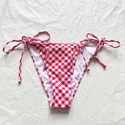 Betty Jade bikini bottoms large red white gingham side tie plaid swimsuit string