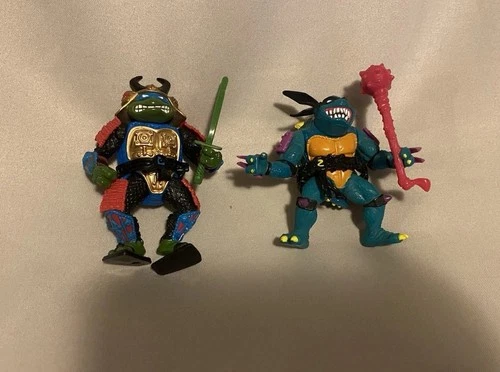 Vintage Teenage Mutant Ninja Turtles Lot Leo Samurai And Slash With Accessories