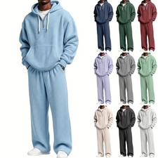 Mens 2 Piece Casual Long Sleeve Tracksuit Sweat Pants and Hoodie Sweat Set