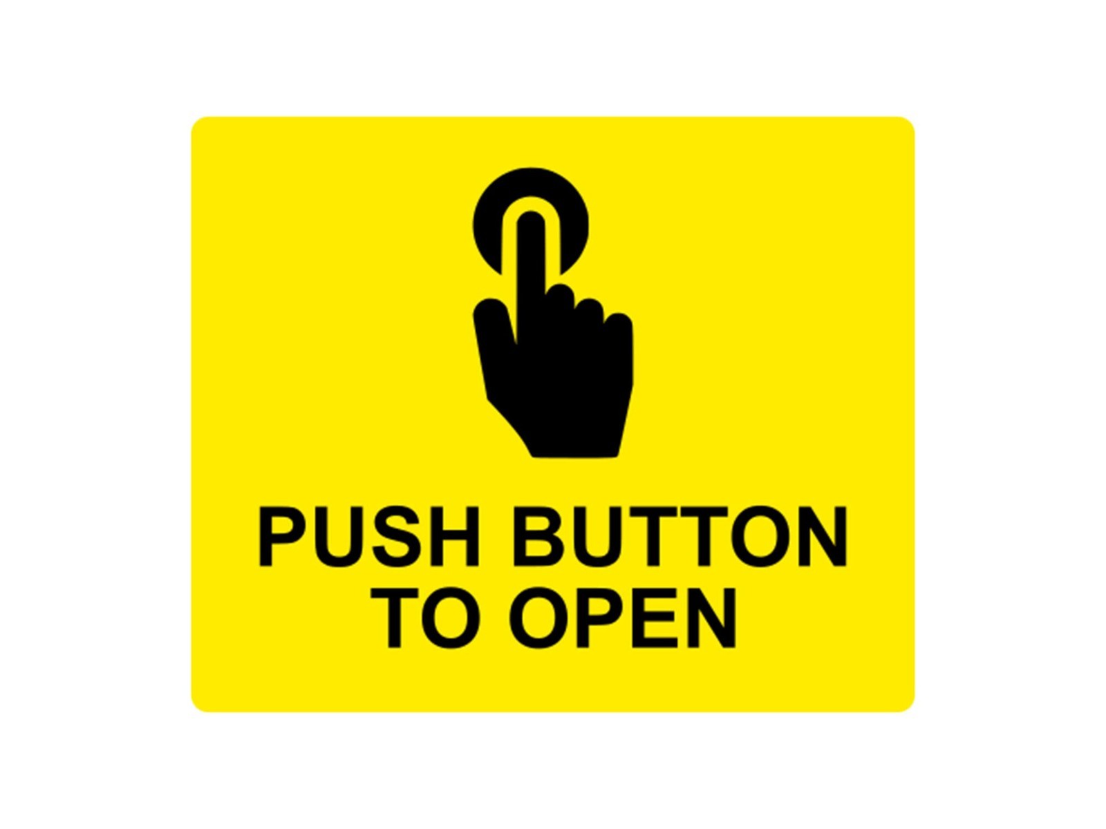 🟡 Yellow Aluminium “Push Button to Open” Sign – Self-Adhesive Door Access Plate