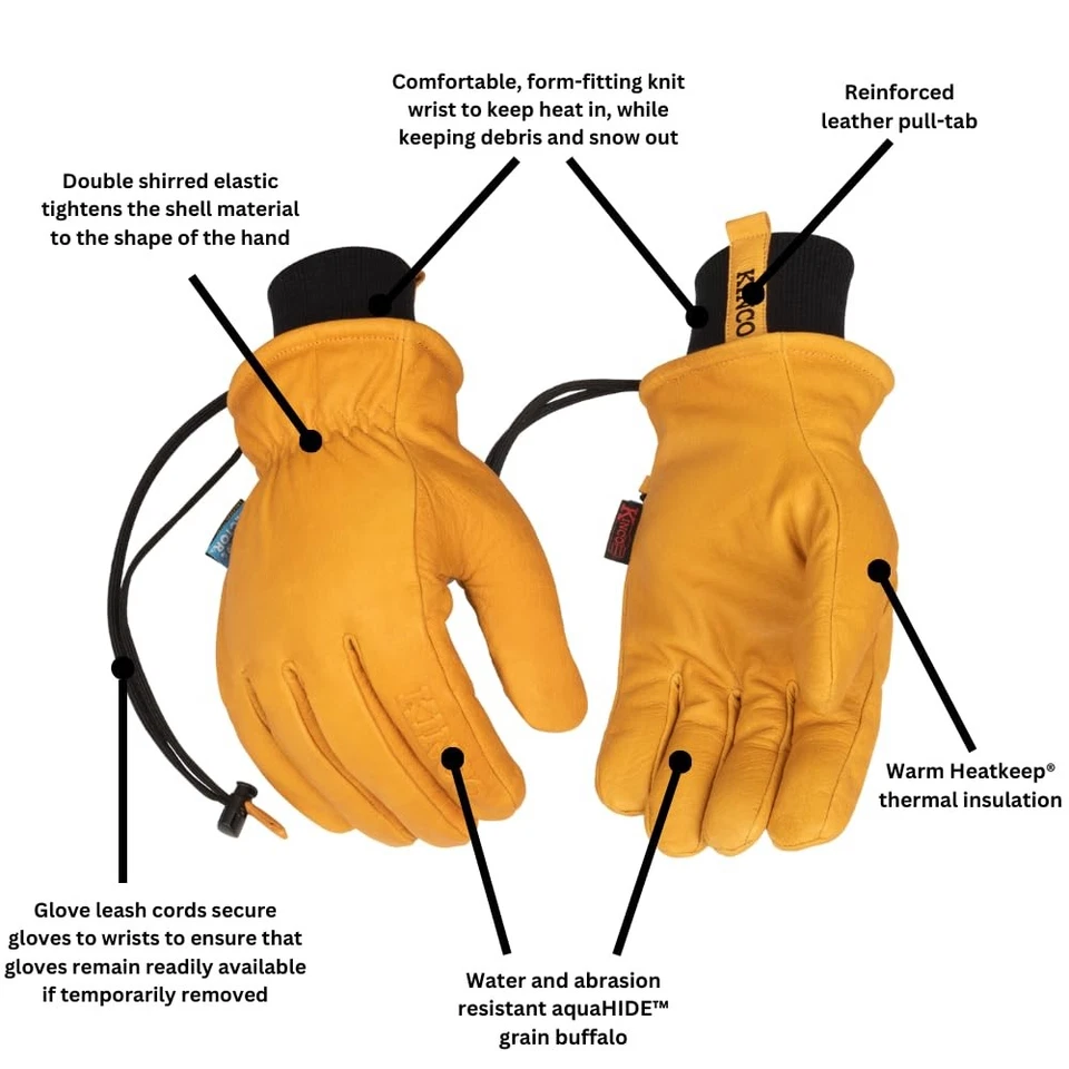 Guantes térmicos de cuero de búfalo de alta resistencia para trabajo y esquí AquaHIDE XL Foto 4 de 4