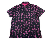 Birdie Bound Mens LG Golf Polo Shirt Black Pink Neon Flamingo Pineapple Cocktail