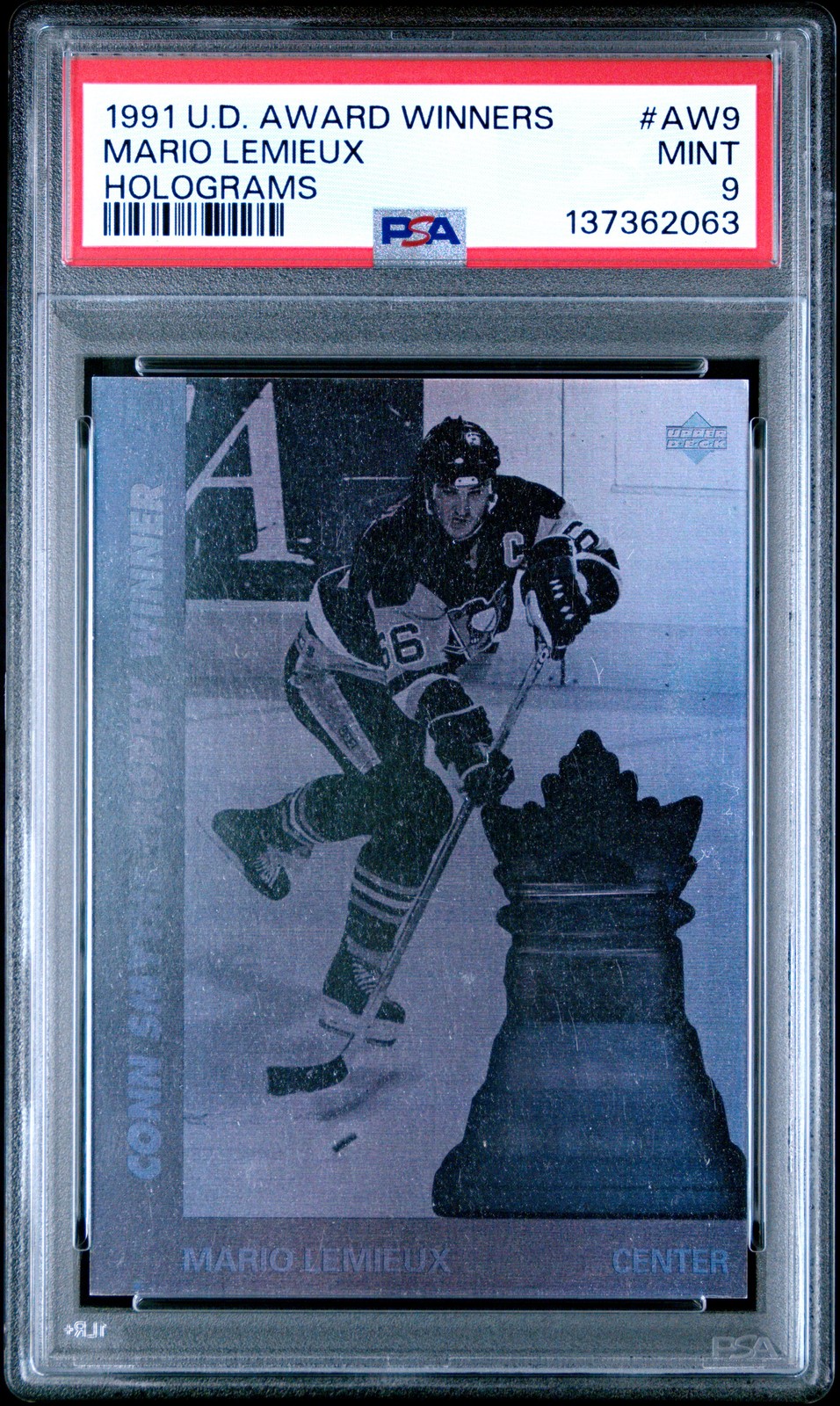 1991 UPPER DECK AWARD WINNERS HOLOGRAMS #AW9 MARIO LEMIEUX PSA 9