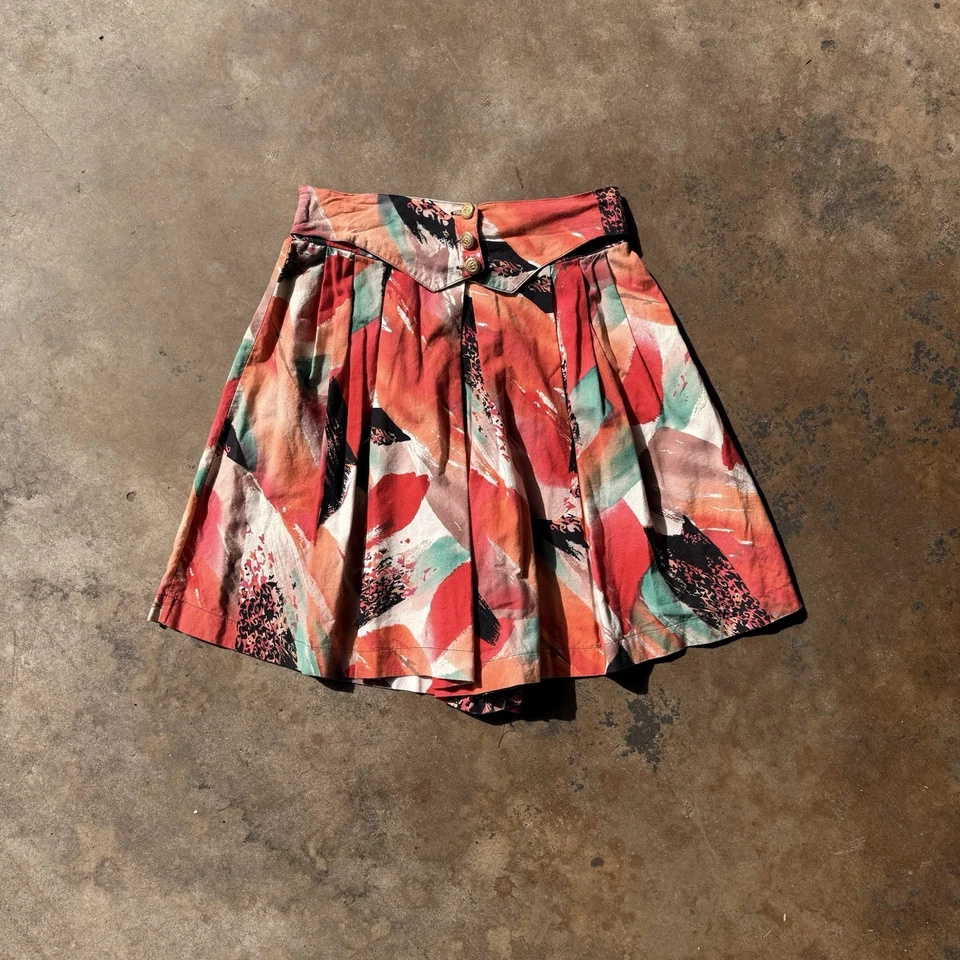 Pantalones Cortos Vintage Años 80/90 Abstracto Estampado Cintura Alta Talla Pequeña XS Foto 2 de 4