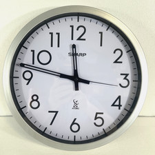 SHARP ATOMIC ANALOG WALL CLOCK 12 SILVER BRUS...