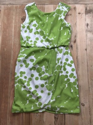 Emma & Michele Dress Green White Polk Dot Shift Dress Sz 12 Retro Mod Sleeveles