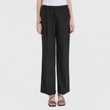 Women Mid-Rise Straight Leg Pleated Tailored Trousers - A New Day Black