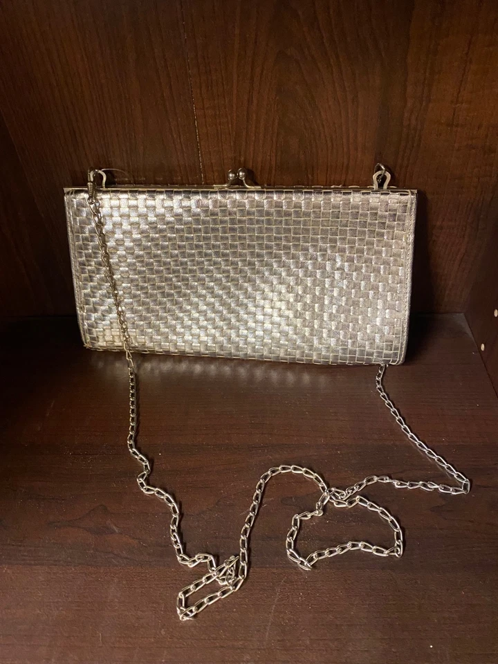 BORSA VINTAGE ANNI 70 LAMELLE ARGENTO CON CATENA IN METALLO ARGENTE - Immagine 3 di 4