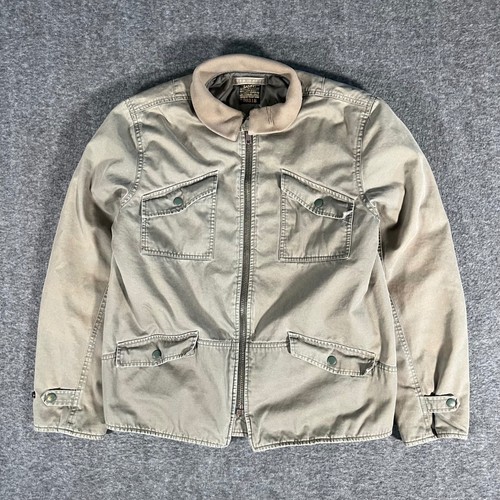 Lucky Brand, Vintage Lucky Brand Mens Canvas Utility Bomber Jacket Quilted Lined Brown M