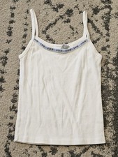 Vintage 90s White Blue Floral Trim Spaghetti Strap Camisole Tank