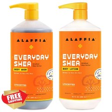 Alaffia Shea Lemongrass Body Lotion and Wash Unscented 32oz Set