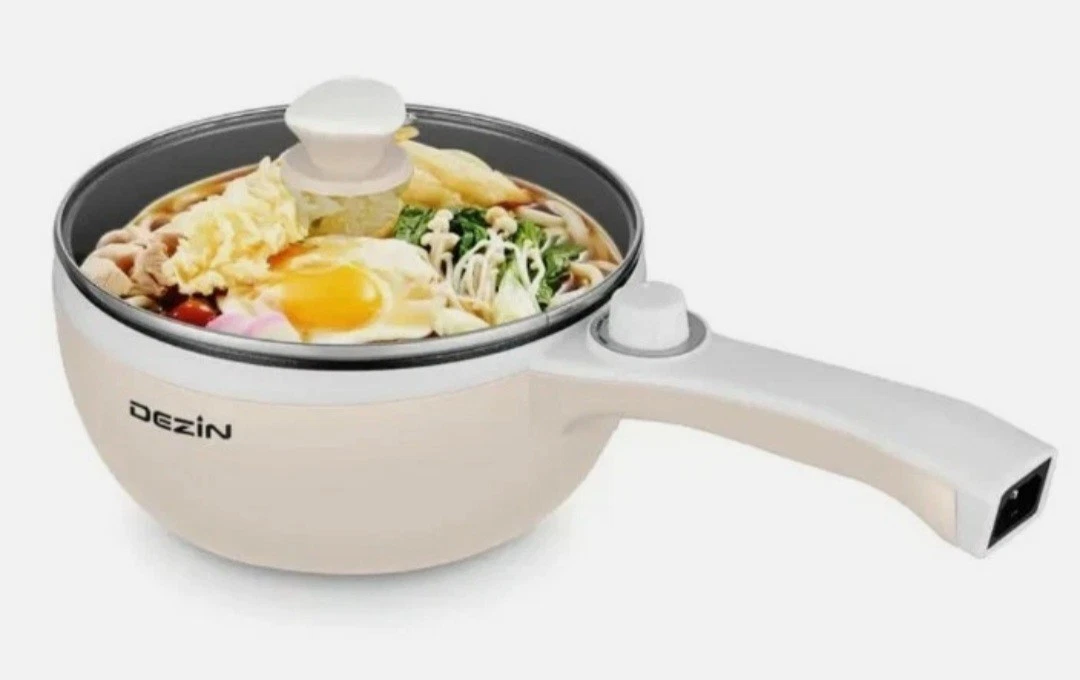 Dezin Electric Hot Pot Non-Stick Saute Pan, 1.5 L Egg Steamer Peach Color New